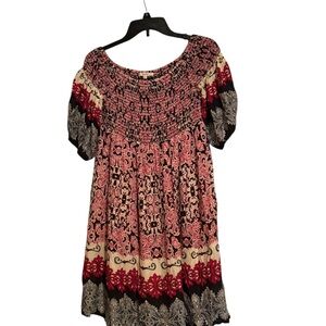 EASEL| Red and Black Patterned Mini Dress